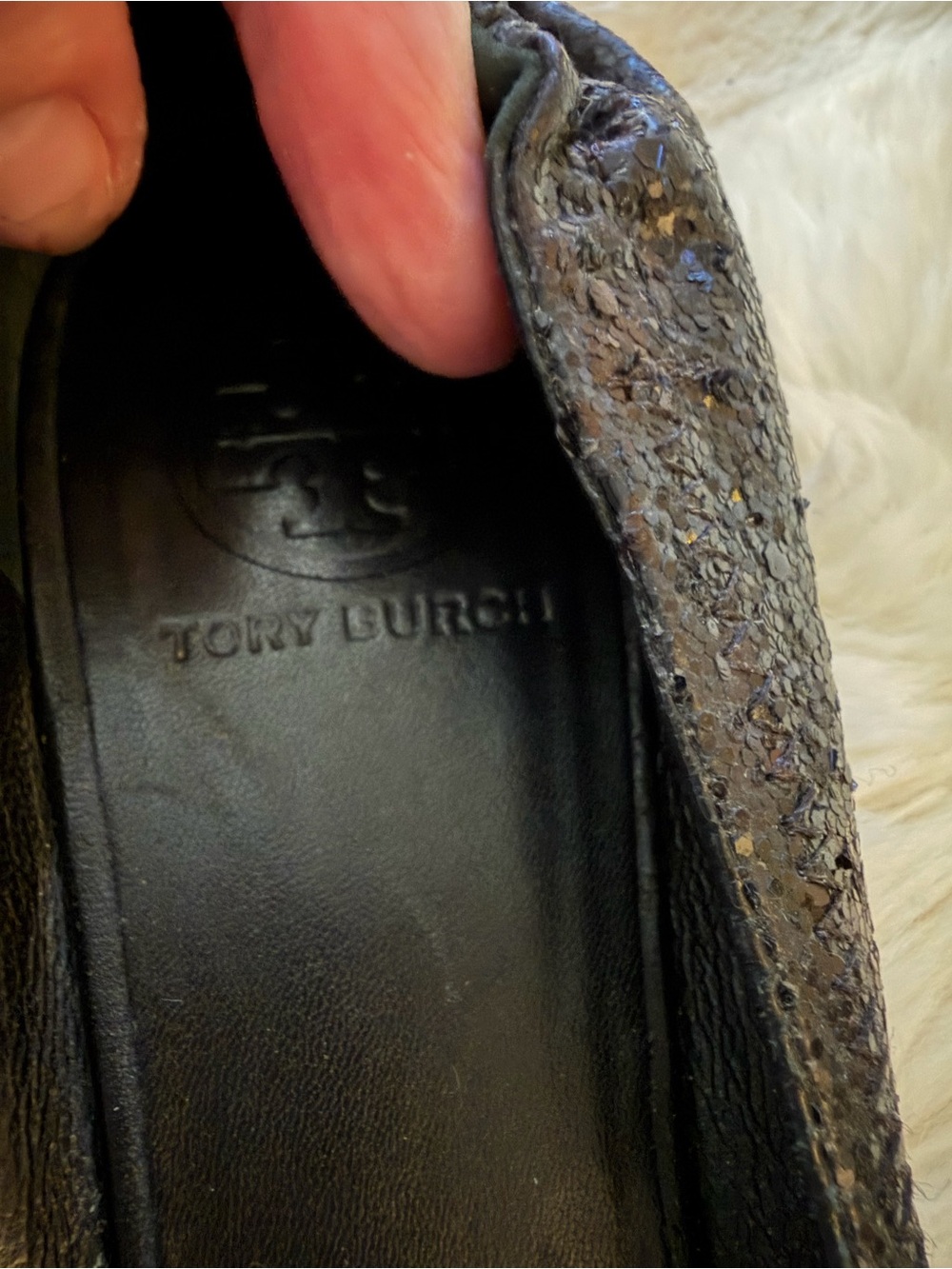 Tory Burch size 9 Black Sequin ballet flats silver TB Logo - Picture 8 of 9